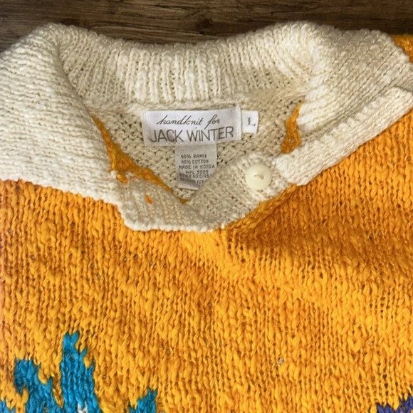 VINTAGE JACK WINTER hand knitted sleeveless wmn sweater vibrant yellow floral - Picture 3 of 5